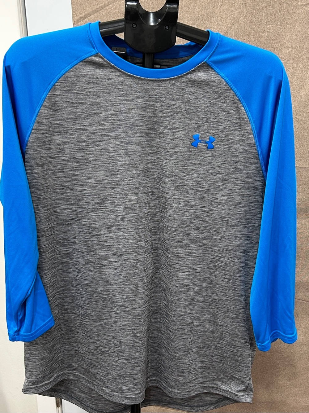 Under Armour Grey Heather and Blue Raglan Long Sleeve Performance Tee